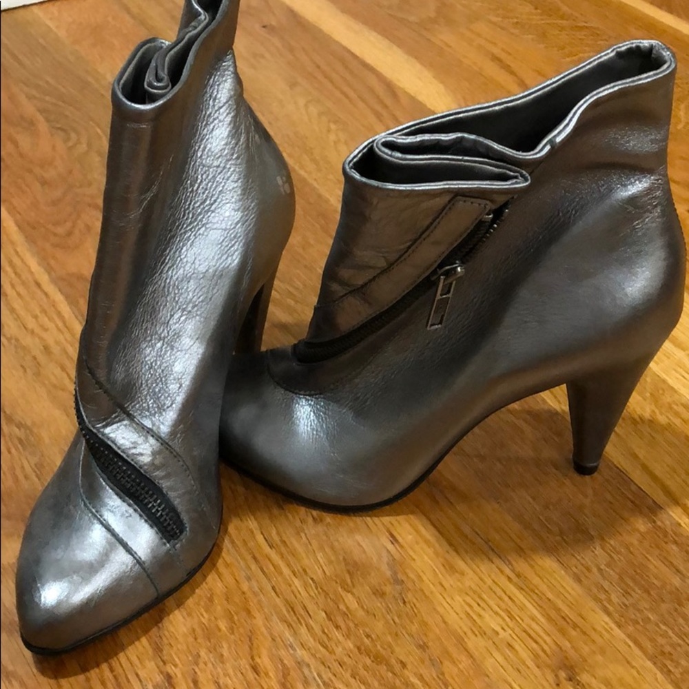 Silver Ankle Cross Zip Booties